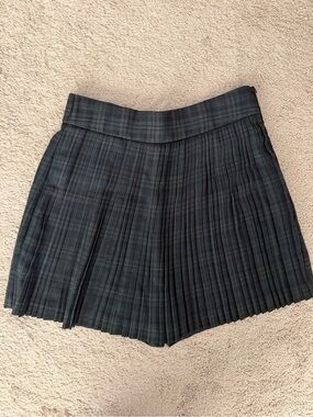 Zara Dark Green Plaid Pleated Mini Skirt